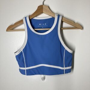 Wilo The Label Ribbed Crop Top Bra Womens Small Blue White Sports Workout